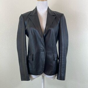 Zanella dark chocolate leather single‎ button blazer
